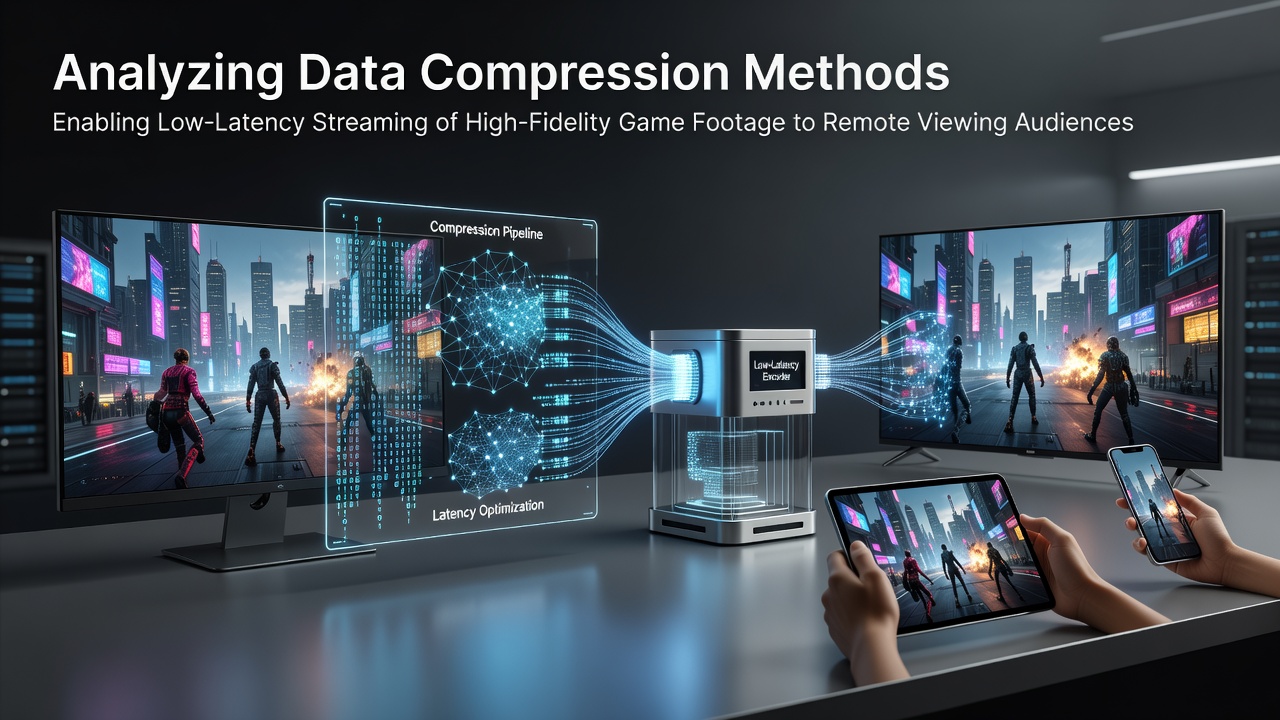 Visual breakdown of data compression pipeline for game footage streaming showing encoder stages and latency metrics