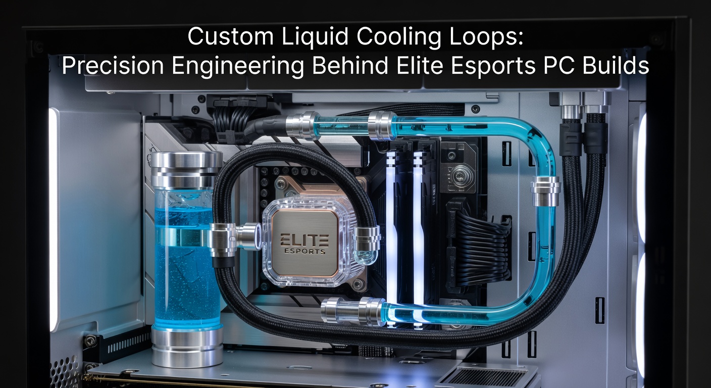 Close-up view of a vibrant custom liquid cooling loop with colorful tubing, RGB-lit reservoirs, and precision-fitted components inside a high-end esports PC chassis
