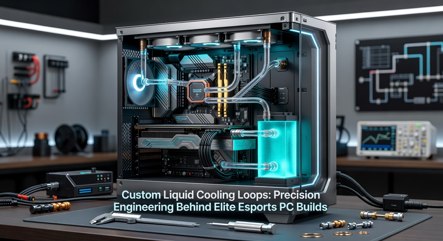 Detailed assembly of a custom loop showing radiator installation, pump-reservoir combo, and colorful coolant flowing through transparent tubing in a sleek PC build