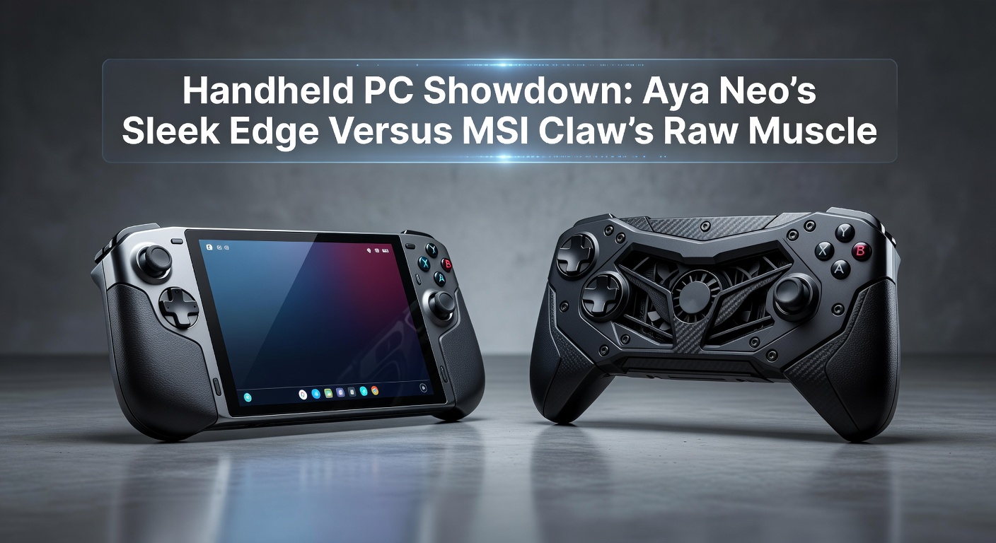 Side-by-side comparison of Aya Neo handheld PC and MSI Claw, highlighting design differences in a gaming setup
