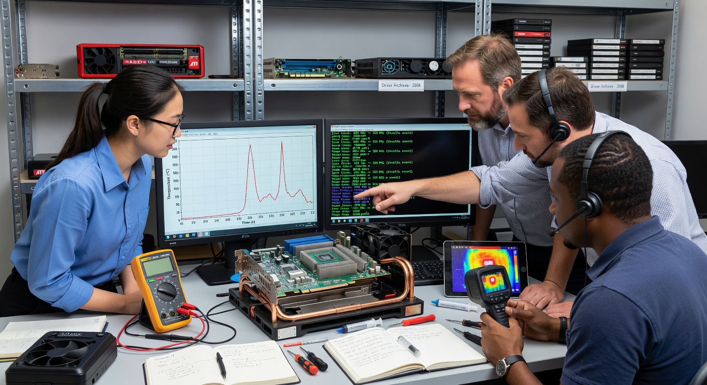 Detailed thermal sensor logs and graphs from vintage GPU testing sessions