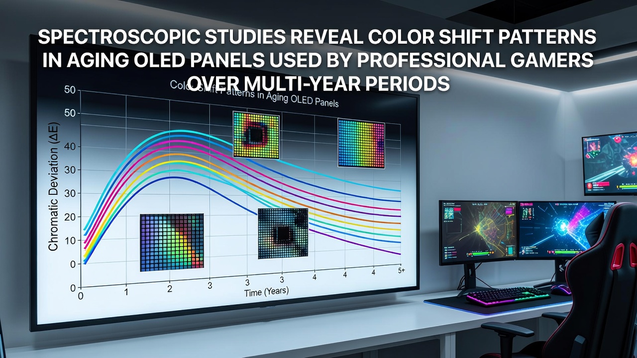 Spectroscopic equipment analyzing color degradation on an OLED gaming monitor panel